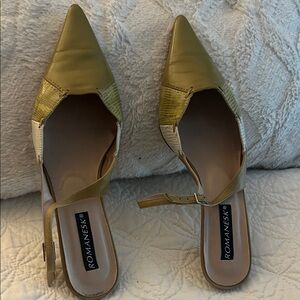 Gold and Cream Pointed-Toe Mules